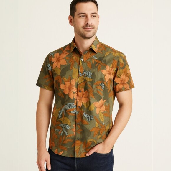 Bonobos XL Slim Fit Riviera Floral Stretch Cotton Poplin Short Sleeve Button-Up - Picture 1 of 14
